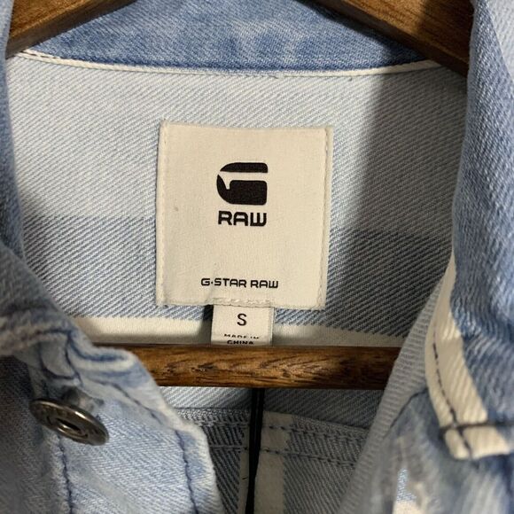 G-Star Raw 3301 Slim Jacket NWT Blue Denim Womens  Small Vesp Stripe Button Up - Picture 6 of 9